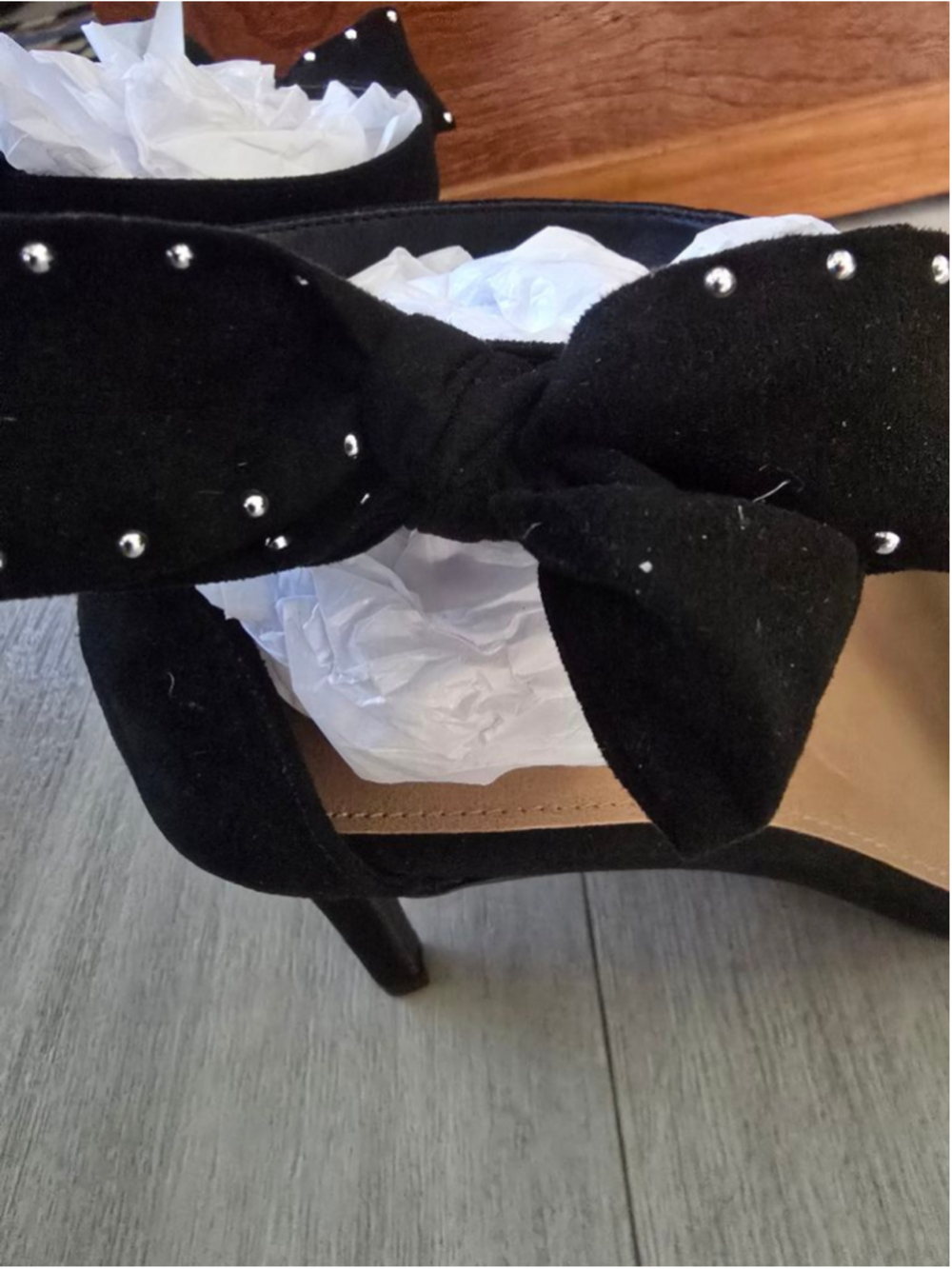 Women's Torrid Black Studded Bow Ankle Strap Heels Size 9.5⁸ - Picture 4 of 7